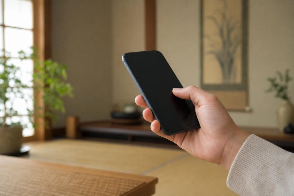 スマートフォンを手に持つ後ろ姿