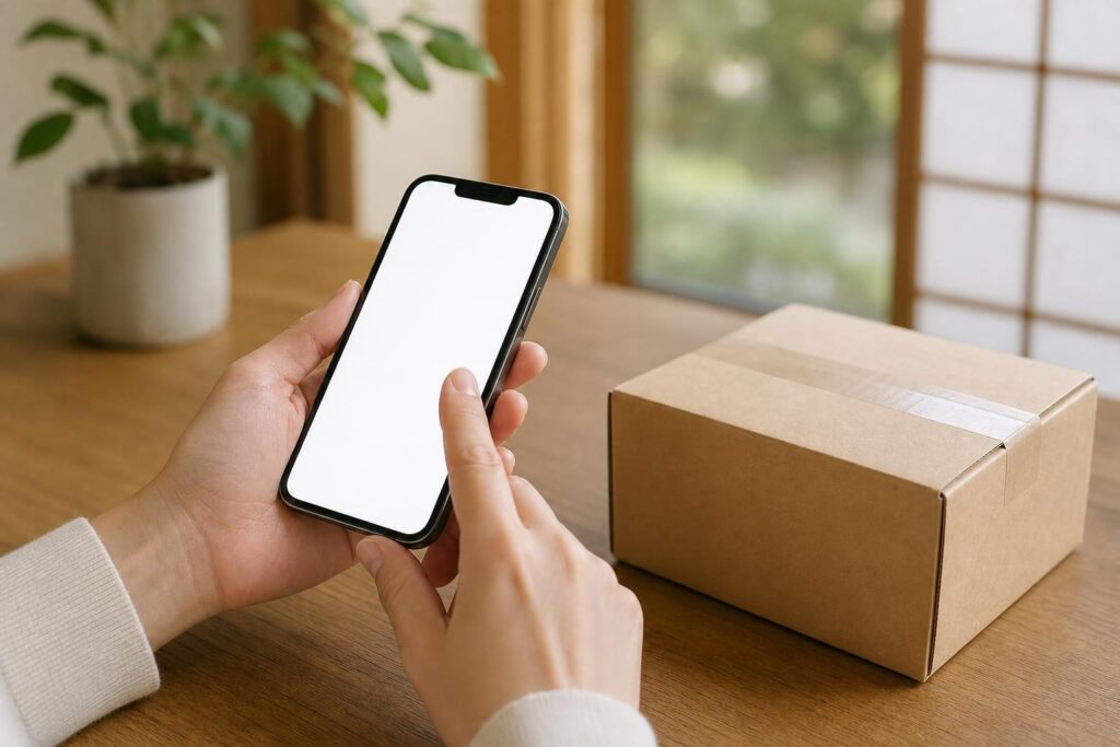 スマートフォンと小さな荷物