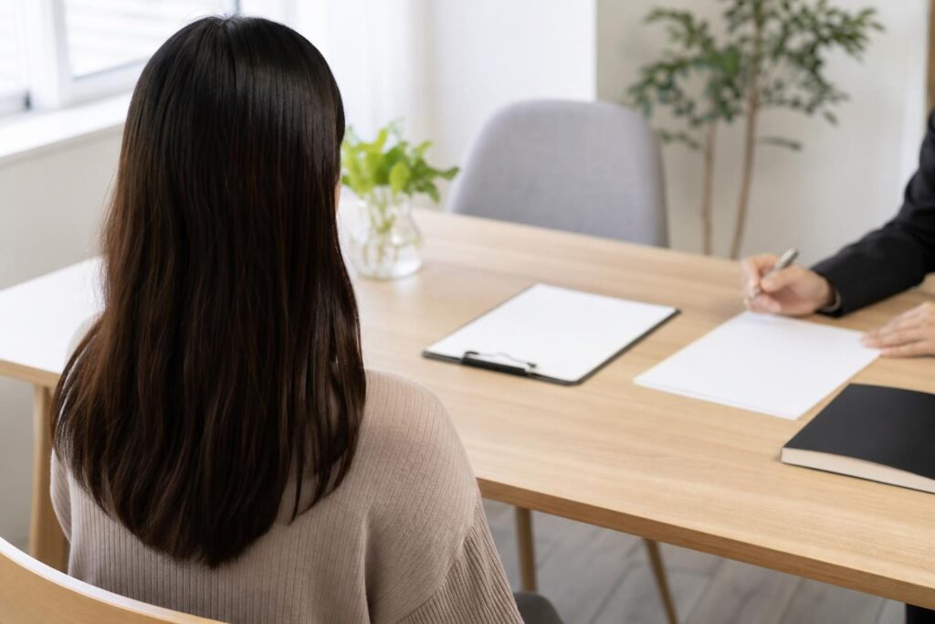 専門家に相談に行く後ろ姿の様子