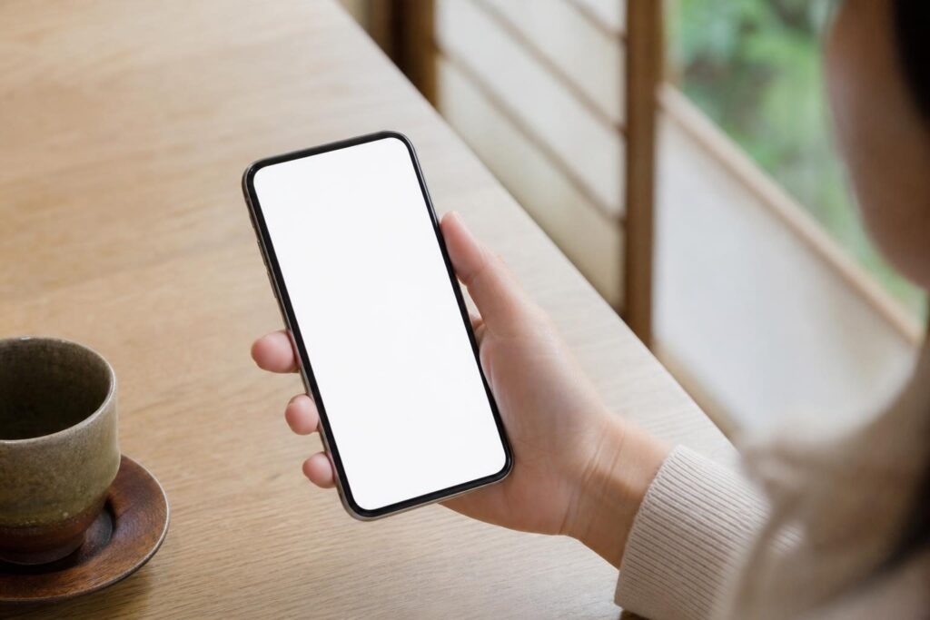 手元でスマートフォンの通知画面を確認している様子
