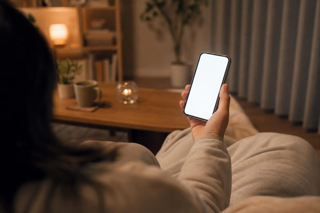 スマートフォンの画面を見る手元