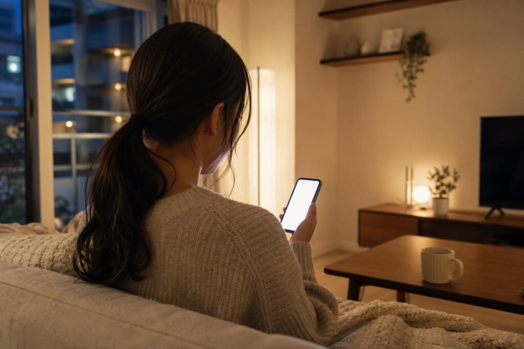 スマートフォンを持つ後ろ姿のイメージ