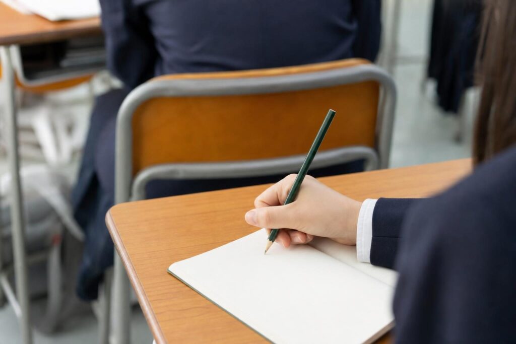 ノートに書き込む手元のクローズアップ