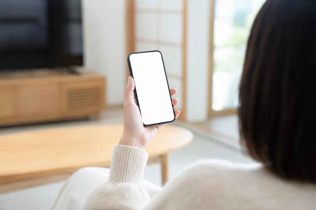 スマートフォンの画面を確認する手元