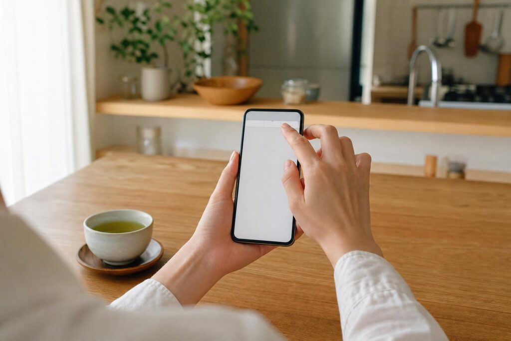 スマートフォンで公式サイトを確認する手元
