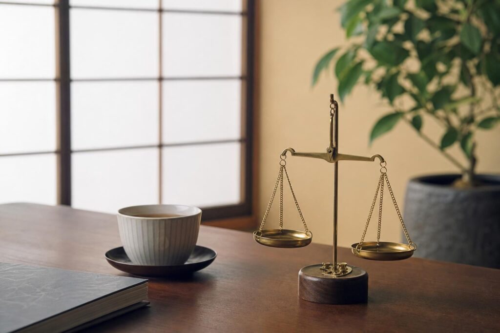 法律相談をイメージした天秤の置物