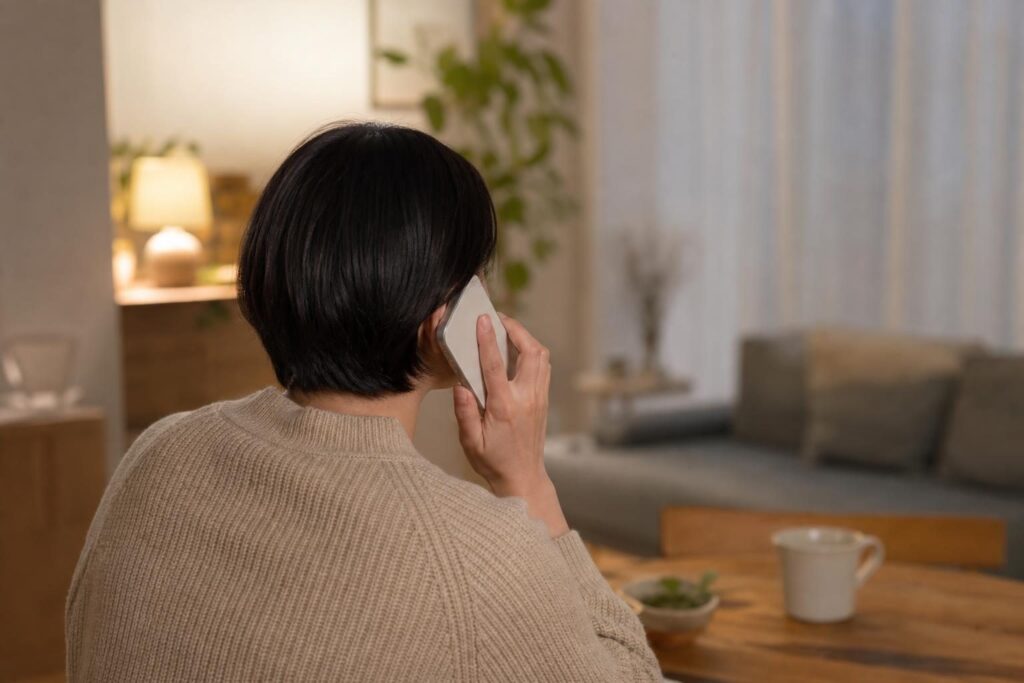 相談のため電話をかける人の後ろ姿