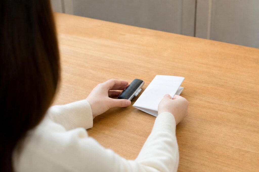 受け取りに持って行くものを自宅で手元にそろえる様子