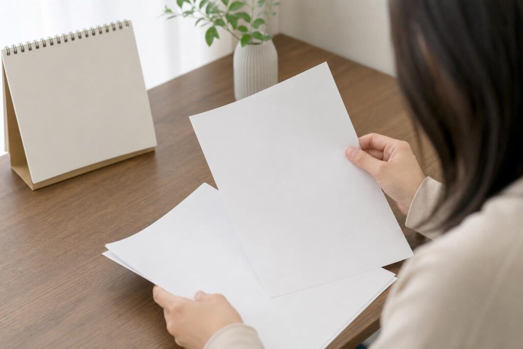 書類とカレンダーを整理する手元