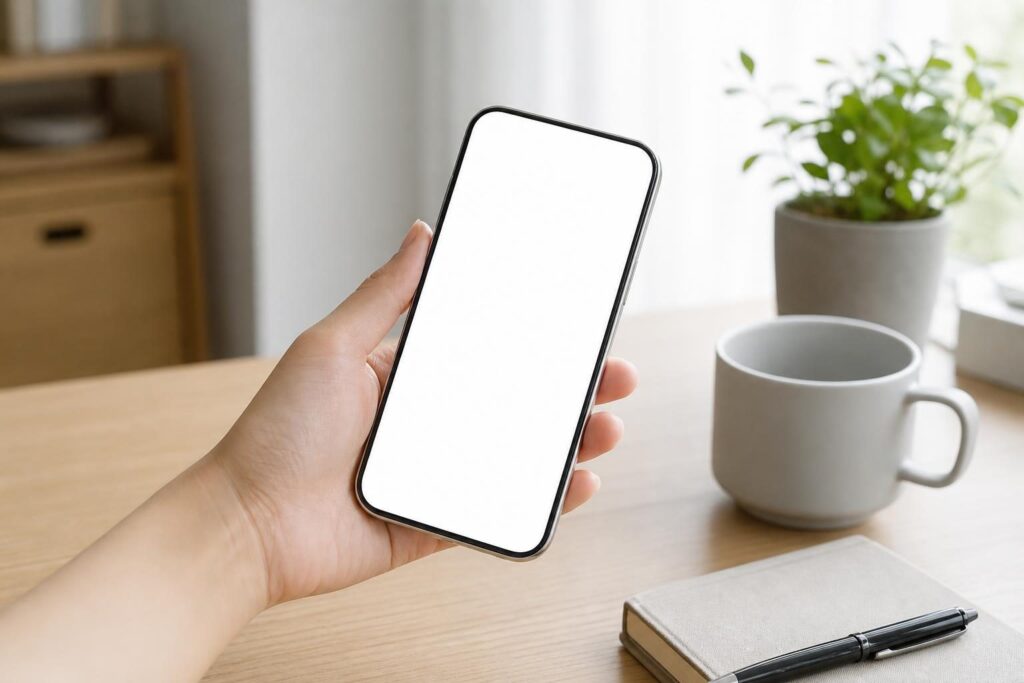 自宅でスマホ決済を確認する手元の様子