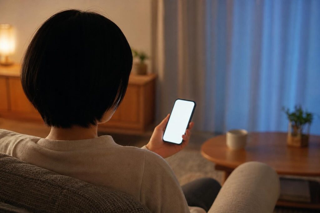 スマートフォンを見る後ろ姿の人物