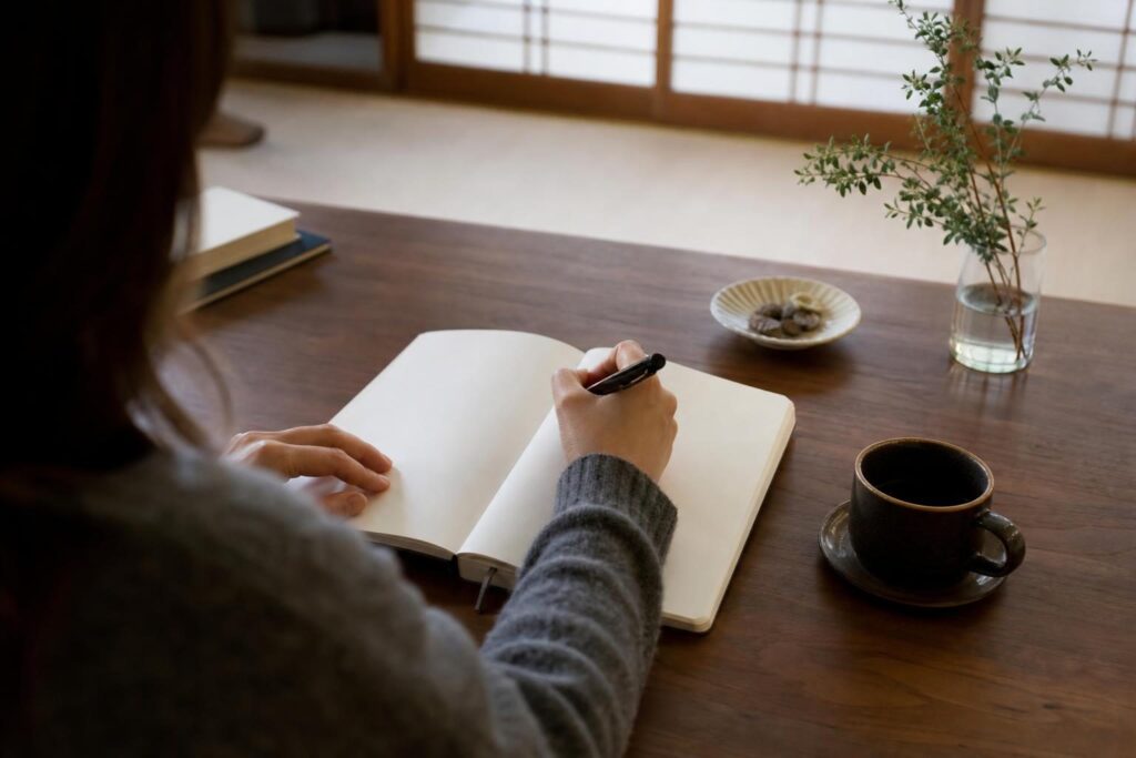 手続きの流れをノートに書き留める手元