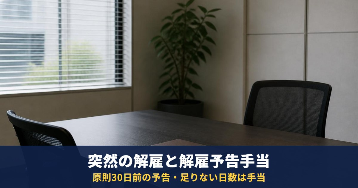 突然解雇されたら|解雇予告は30日前・予告なしなら平均賃金30日分の手当、20日前なら不足10日分