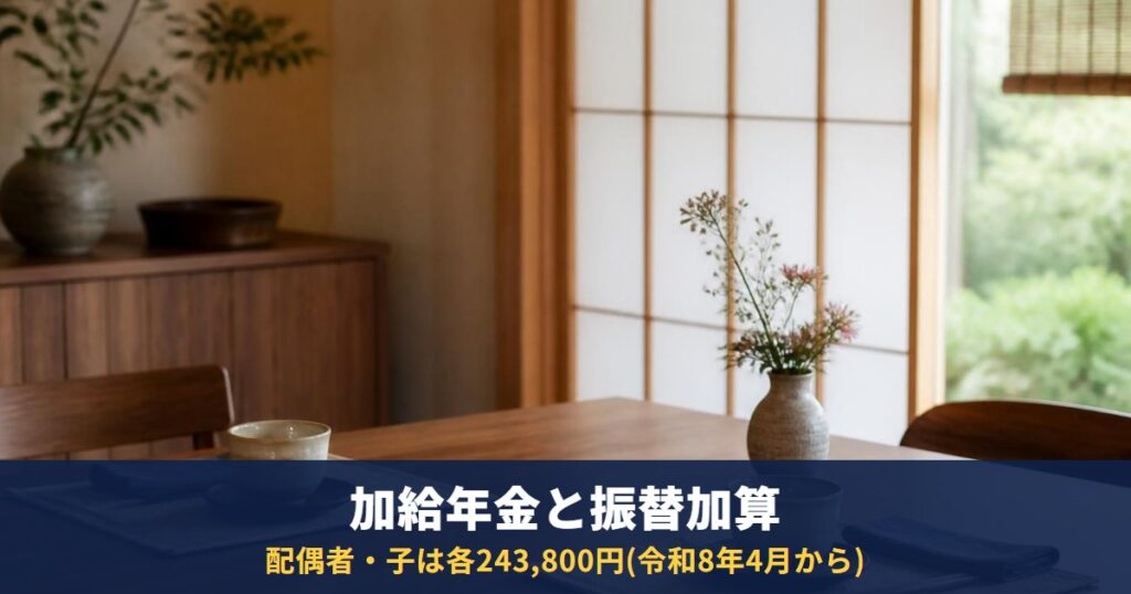加給年金と振替加算|令和8年4月から配偶者・子は各243,800円。条件・停止・手続き