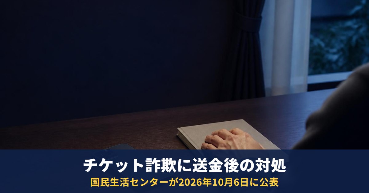 チケット詐欺で送金してしまったら|国民生活センター10月6日の注意喚起と支払い方法別の対処